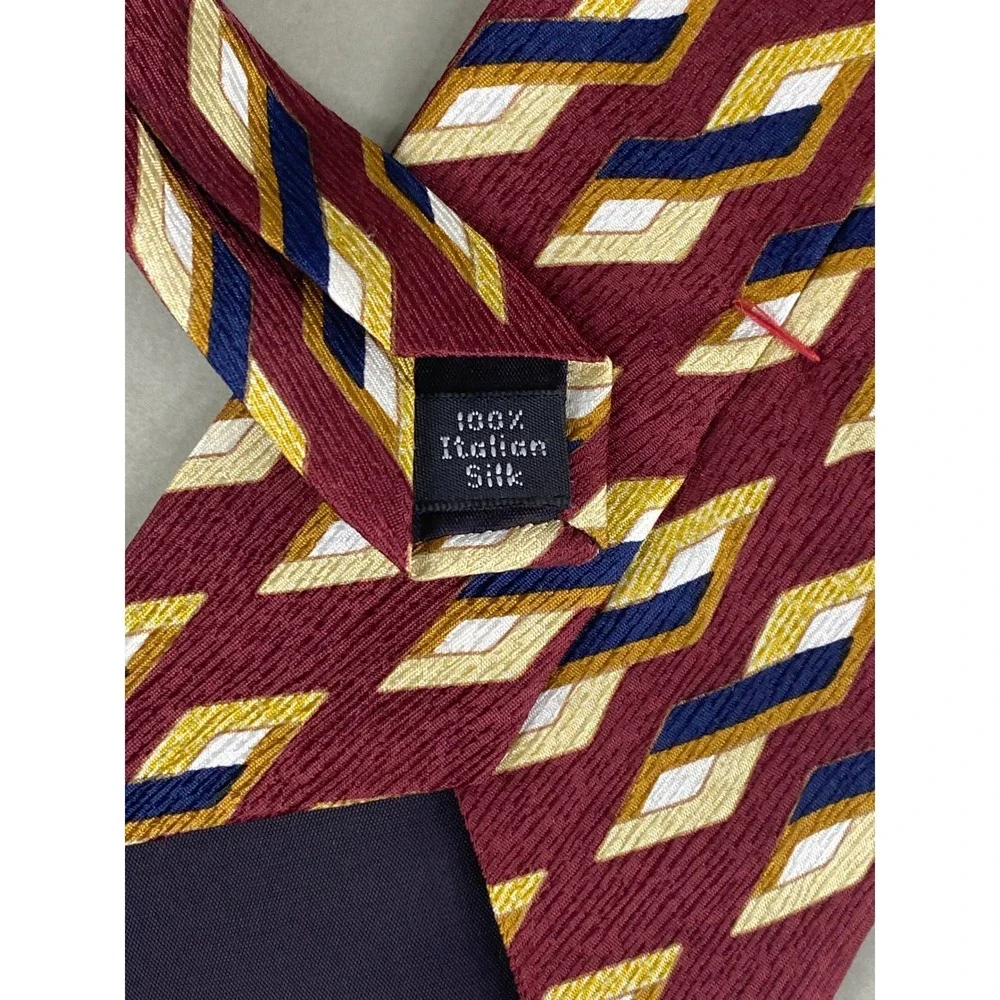 Henry Grethel Mens Tie Silk Burgundy Geometric Abstract Artsy Career 56.5x4